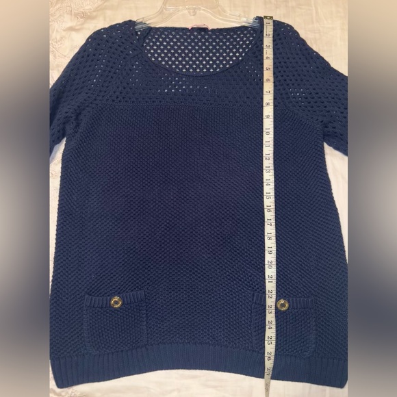 Lilly Pulitzer Like New XL Navy Kristen Crochet Sweater Pullover Supima cotton - Picture 5 of 7